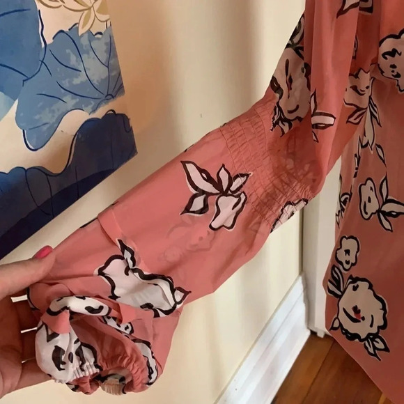 Alfani Pink Abstract Floral Long Sleeve Spring Top Elastic Waist- NWT - Size L - Picture 3 of 10